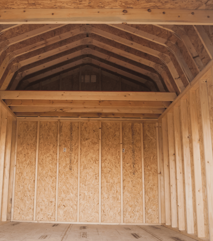 inside view of the back of a lofted barn