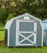 Gray mini barn portable building